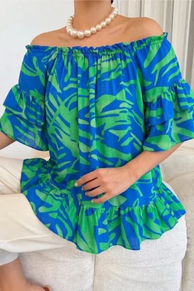 Madonna Yaka Lastikli Viskon Bluz 6020-İndigo