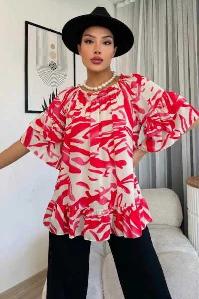 Madonna Yaka Lastikli Viskon Bluz 6020-Fuşya