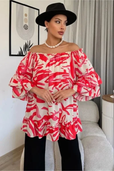 Madonna Yaka Lastikli Viskon Bluz 6020-Fuşya