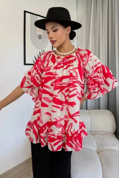 Madonna Yaka Lastikli Viskon Bluz 6020-Fuşya