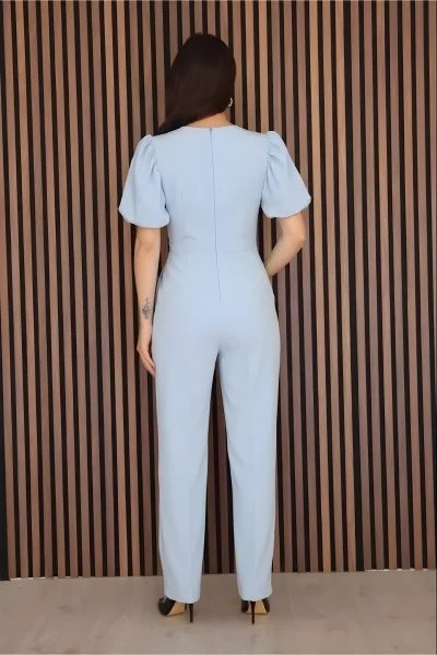 Pile ve Taş Detaylı V Yaka Tulum 2190-Bebe Mavisi