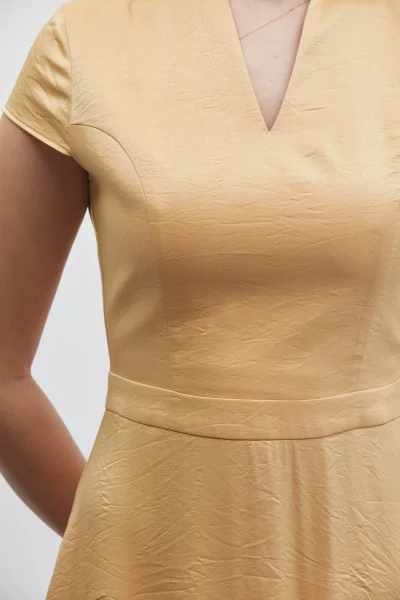 V Yaka Etek Detaylı Midi Elbise 6086-Hardal Sarısı