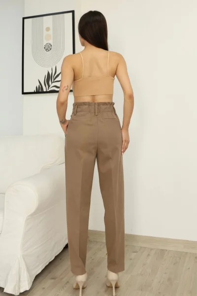 Aksesuar Detaylı Pileli Gabardin Kumaş Pantolon 5807-Haki