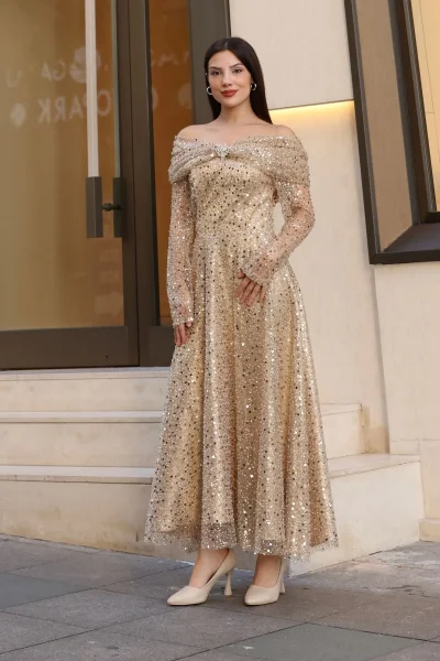 Aşkın Büyüsü Abiye Elbise 6054-Gold