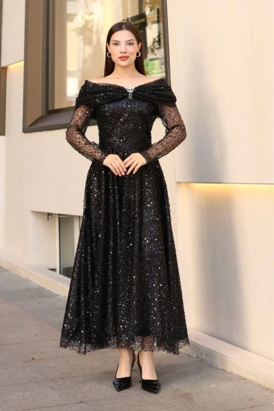 Aşkın Büyüsü Abiye Elbise 6054-Siyah