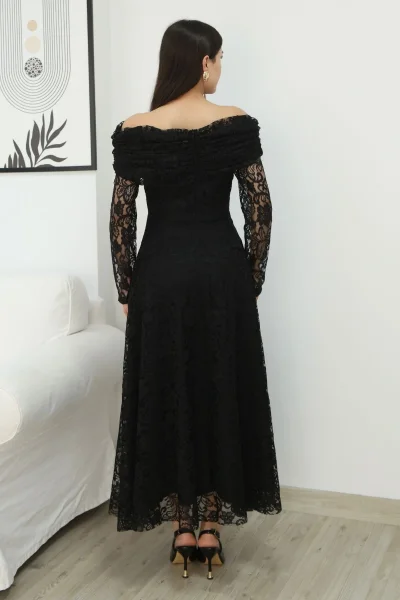 Aşkın Büyüsü Dantel Abiye Elbise 6055-Siyah