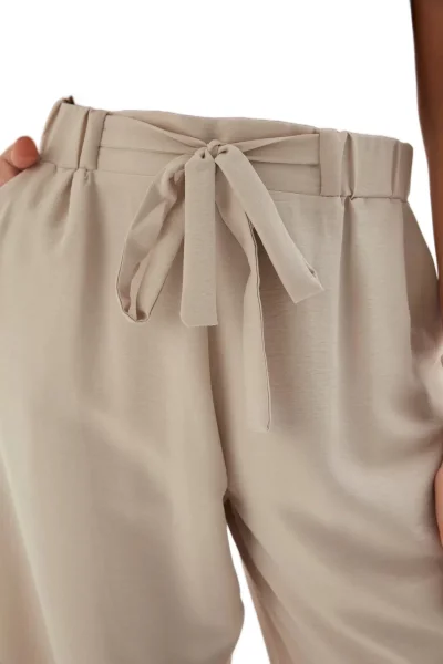 Bağlama Detaylı Bol Paça Pantolon 1012-Bej