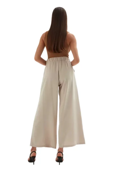 Bağlama Detaylı Bol Paça Pantolon 1012-Bej