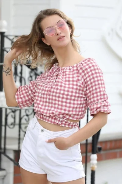 Bağlama Detaylı Crop Bluz 1736 Gül Kurusu