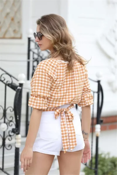 Bağlama Detaylı Crop Bluz 1736 Sarı