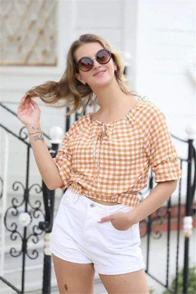 Bağlama Detaylı Crop Bluz 1736 Sarı