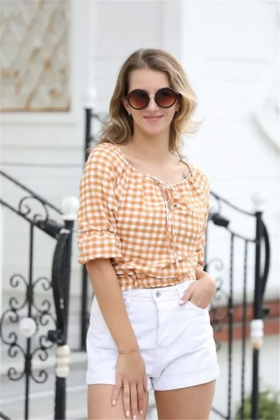 Bağlama Detaylı Crop Bluz 1736 Sarı