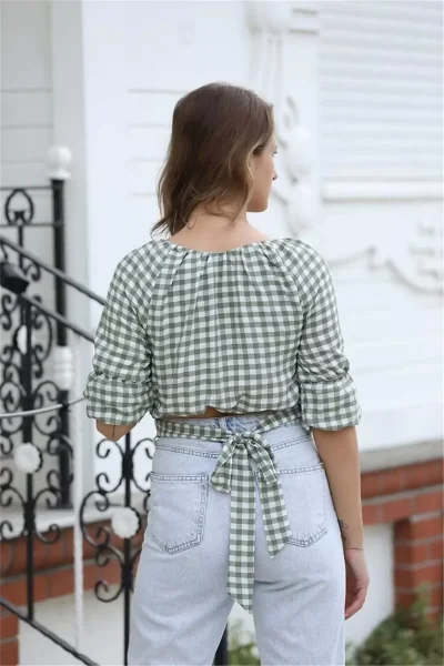 Bağlama Detaylı Crop Bluz 1736 Yeşil