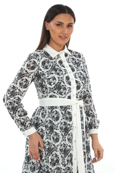 Bağlama Detaylı Gömlek Yaka Büyük Beden Elbise 2214-Siyah