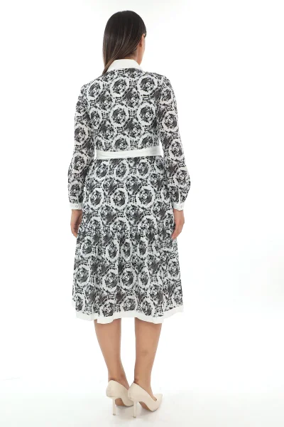 Bağlama Detaylı Gömlek Yaka Büyük Beden Elbise 2214-Siyah