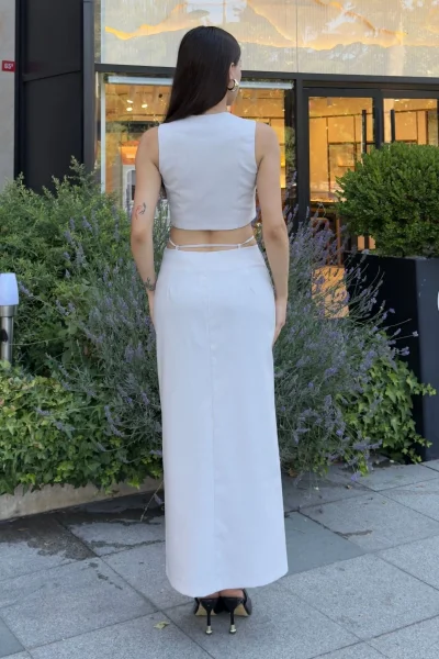 Bağlama Detaylı İkili Takım 46139-Krem