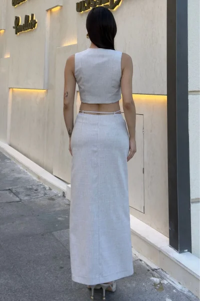 Bağlama Detaylı İkili Takım 46139-Bej