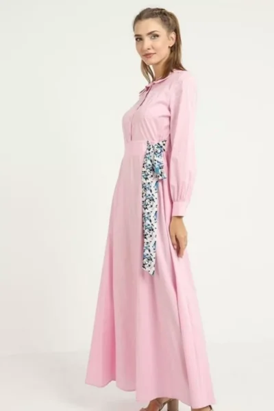 Bağlama Detaylı Maxi Elbise 664-Pembe