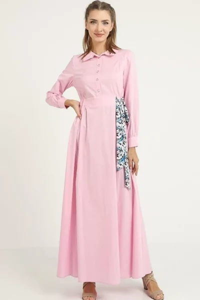 Bağlama Detaylı Maxi Elbise 664-Pembe