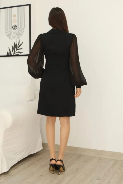 Bağlama Detaylı Piliseli Elbise 2324-Siyah