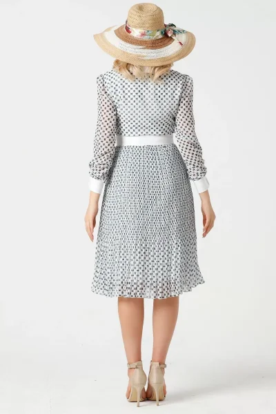 Bağlama Detaylı Pliseli Elbise 1774-Beyaz