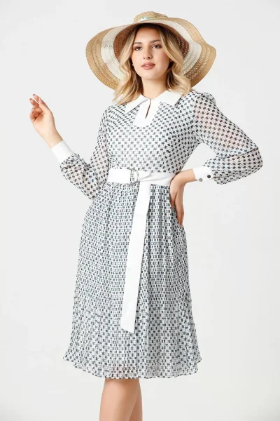 Bağlama Detaylı Pliseli Elbise 1774-Beyaz