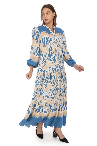 Bağlama Detaylı Viskon Elbise 6002-Bej