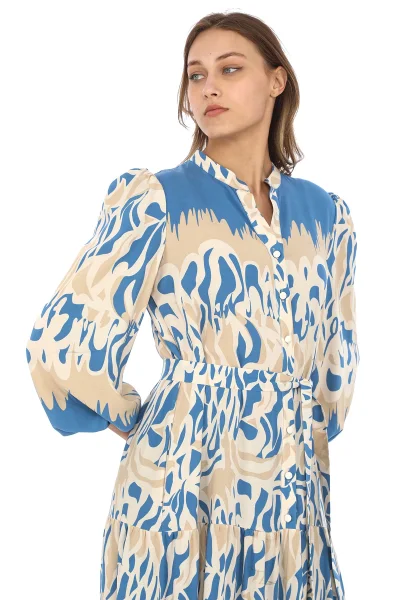 Bağlama Detaylı Viskon Elbise 6002-Bej