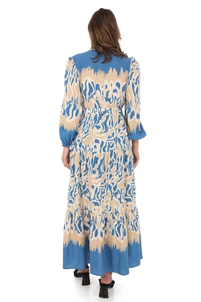 Bağlama Detaylı Viskon Elbise 6002-Bej