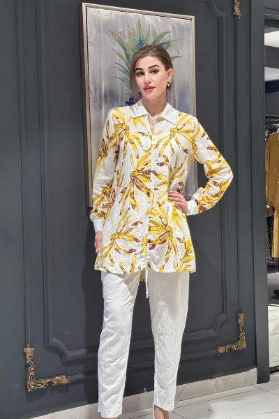 Bağlama ve Broş Detaylı Ayrobin Tunik 108-Sarı