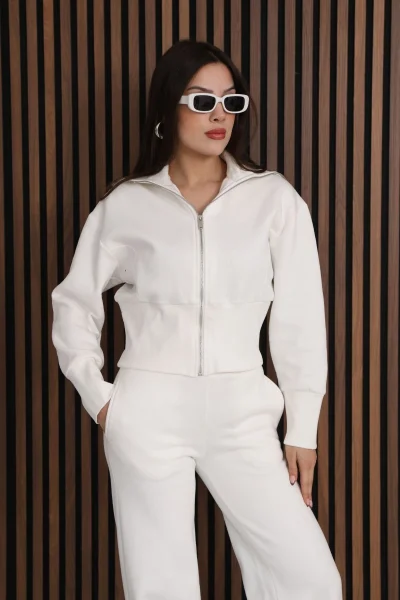 Basic Fermuarlı İkili Takım 5001-Beyaz