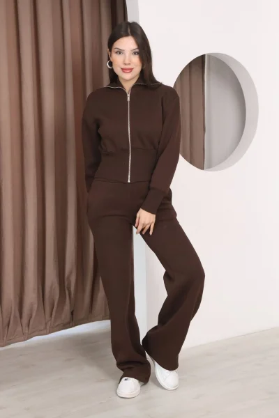 Basic Fermuarlı İkili Takım 5001-Kahverengi