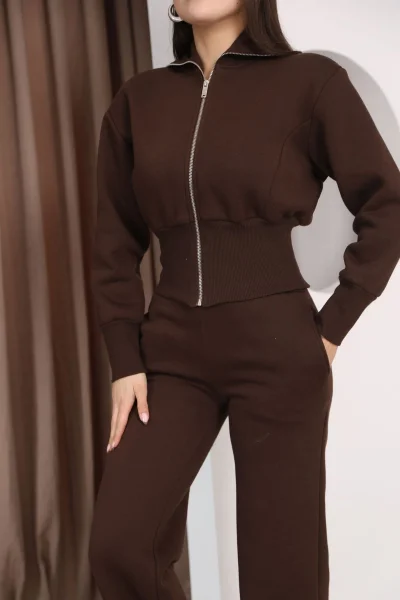 Basic Fermuarlı İkili Takım 5001-Kahverengi