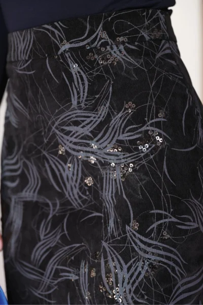 Baskılı ve Payetli Kadife Mini Etek 6049-Siyah/İndigo