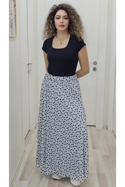 Bel Lastikli Flok Baskılı Kloş Şifon Etek 6003-Siyah/Mavi