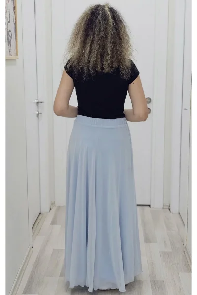 Bel Lastikli Kloş Şifon Etek 6003-Bebe Mavisi