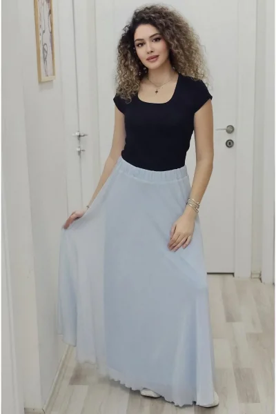 Bel Lastikli Kloş Şifon Etek 6003-Bebe Mavisi
