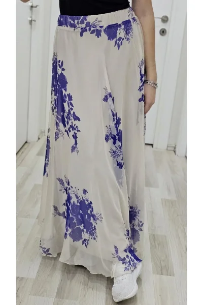 Bel Lastikli Kloş Şifon Etek 6003-Bej/Mor