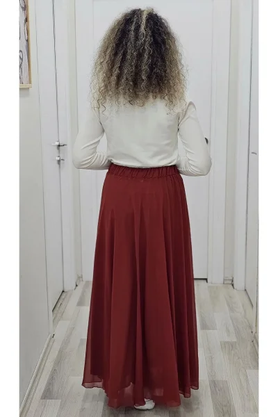 Bel Lastikli Kloş Şifon Etek 6003-Kiremit