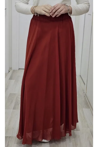 Bel Lastikli Kloş Şifon Etek 6003-Kiremit