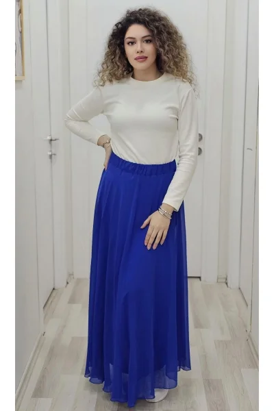 Bel Lastikli Kloş Şifon Etek 6003-Saks