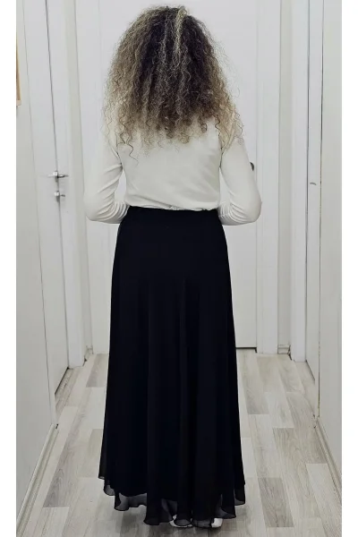 Bel Lastikli Kloş Şifon Etek 6003-Siyah