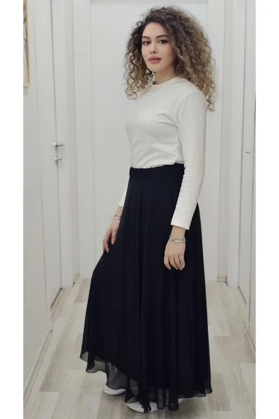 Bel Lastikli Kloş Şifon Etek 6003-Siyah