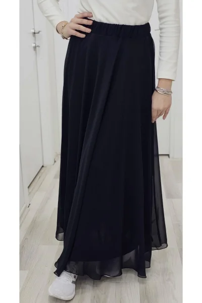 Bel Lastikli Kloş Şifon Etek 6003-Siyah