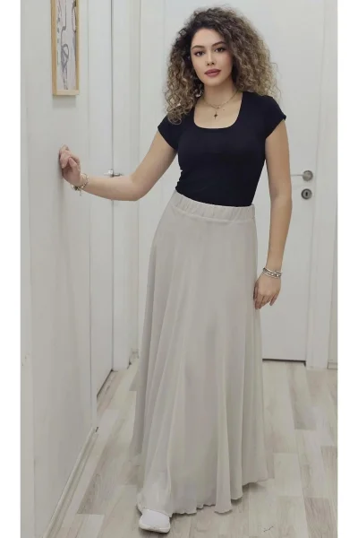 Bel Lastikli Kloş Şifon Etek 6003-Taş