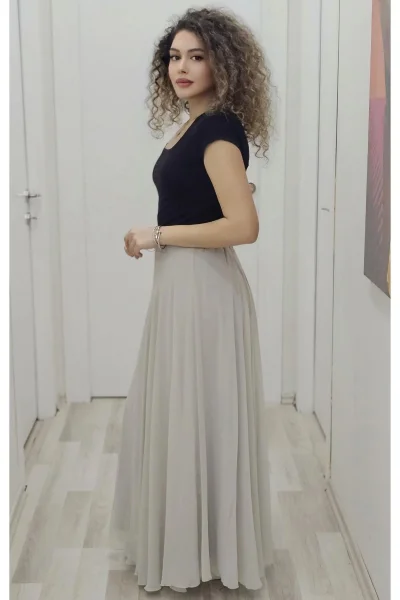 Bel Lastikli Kloş Şifon Etek 6003-Taş