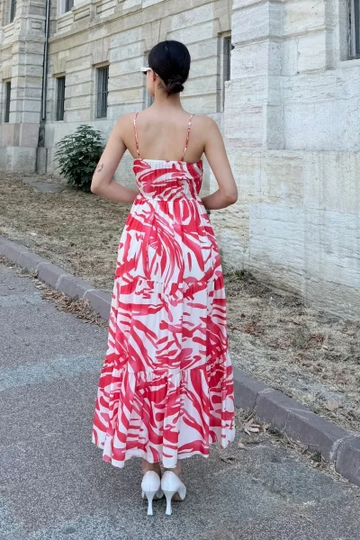 Beli Lastikli Askılı Viskon Elbise 6035-Fuşya