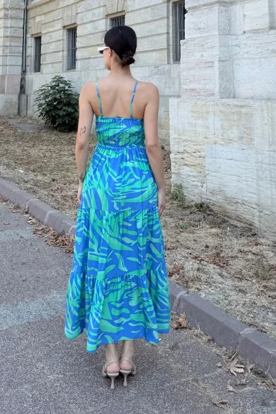 Beli Lastikli Askılı Viskon Elbise 6035-İndigo