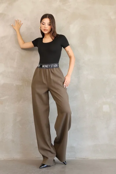Beli Lastikli Palazzo Pantolon 6138-Haki