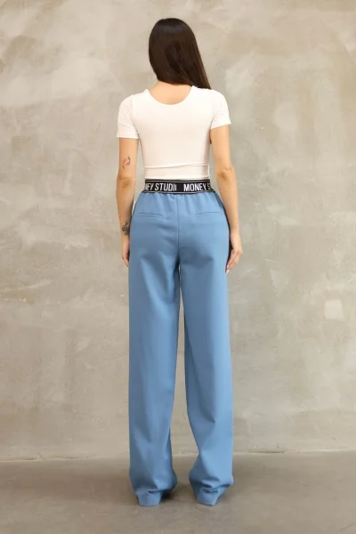 Beli Lastikli Palazzo Pantolon 6138-Mavi